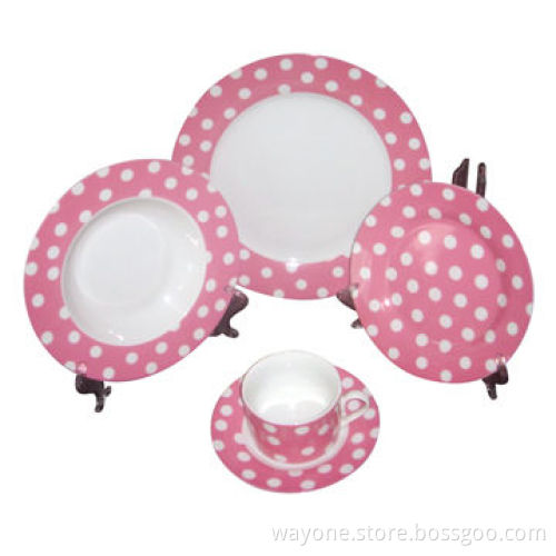 20-piece Dinnerware Set in Round Shape and Dot Design, Made of Porcelain